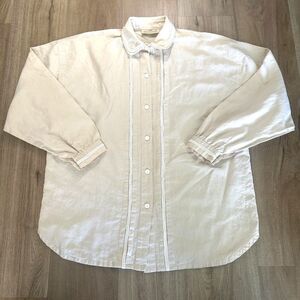 Vintage SM Collection Womens Linen Button Up Shirt L Large 80s 90s Lace Trim